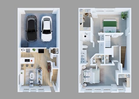 Floor plan for 2 beds, 1.5 baths, 1283 sqft